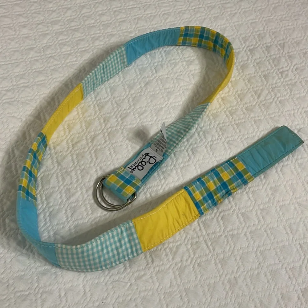 Lilly Pulitzer yellow blue womens plaid vintage d ring belt s small